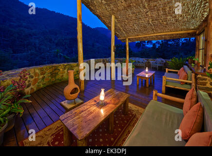 terrace of The Engagi Lodge, Bwindi Impenetrable National Park, Buhoma, Uganda, Africa Stock Photo