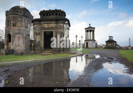 Glasgow Necropolis Victorian cemetery in Scotland following heavy rain. Stock Photo