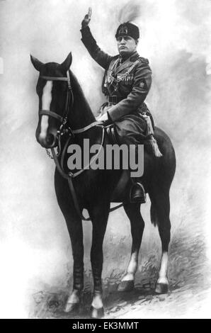 Italian Prime Minister Benito Mussolini, Portrait on Horse, circa 1920's Stock Photo