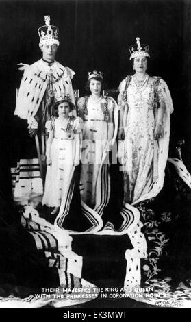 King George VI, H.M. Queen Elizabeth, Princesses Elizabeth and Margaret, of United Kingdom, at Coronation, May 12, 1937 Stock Photo
