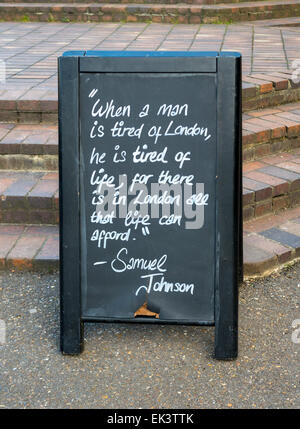 Samuel Johnson Quote, Written on an Advertising Board in London Street, London, Britain Stock Photo