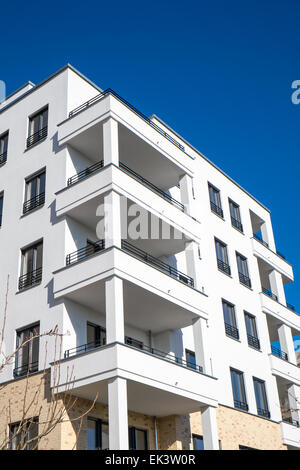 New white apartment house seen in Berlin Stock Photo