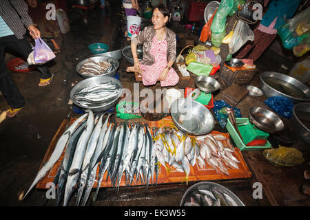 Covered Central Market in Kampot, Cambodia - Asia. Stock Photo