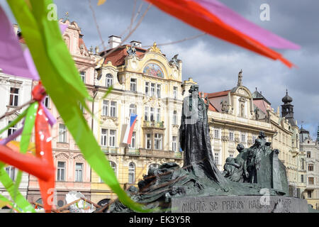 Jan Hus monument, Prague, Old Town Square (Staromestske namestí) Stock Photo