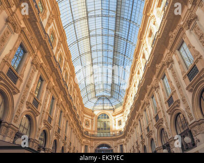 MILAN, ITALY - MARCH 28, 2015: The Galleria Vittorio Emanuele II has been recently restored for the Expo Milano 2015 internation Stock Photo