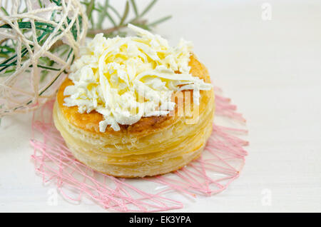 Homemade pastry with cheese on the white table Stock Photo