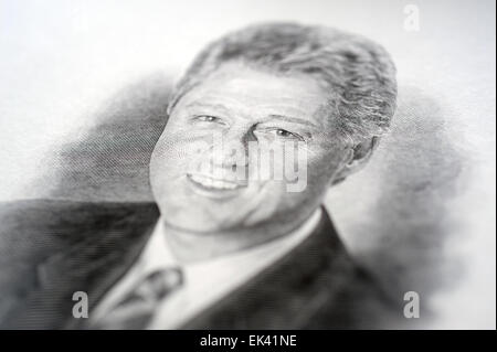 Portrait of President Bill Clinton a federal government engraving etched into a metal plate Stock Photo