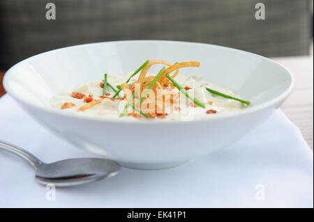 USA Food - Bowl of creamy New England clam chowder Stock Photo