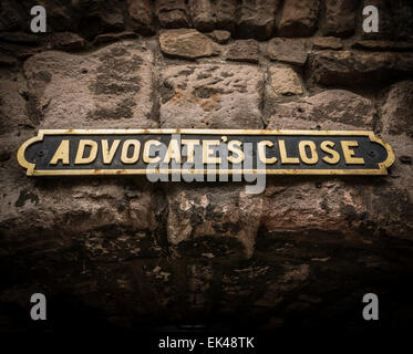 Travel Image Of An Old Sign For Advocate's Close In Edinburgh, Scotland, UK Stock Photo