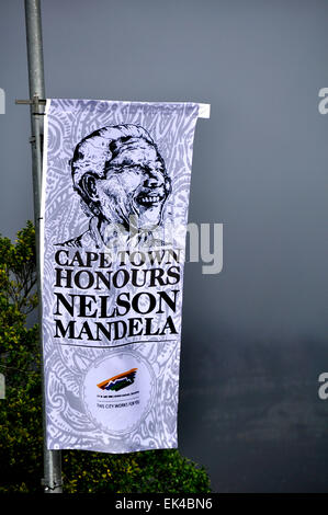 Banners hang in Cape town to honour Mandela. the flags were planned as a build up to his birthday on 18 July. At present mandela is critically ill in a Pretoria hospital. Stock Photo