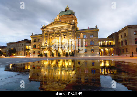 Swiss Parliament Building Bundesplatz at night. Bern. Switzerland Stock Photo