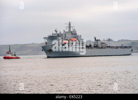 RFA Argus Returns to Falmouth, post a deployment to Sierra Leone to support the Ebola Aid Emergency Stock Photo