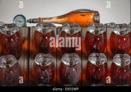 Italy, Sicily, champagne bottles aging in a wine cellar Stock Photo