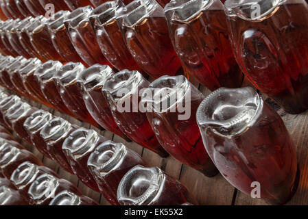 Italy, Sicily, champagne bottles aging in a wine cellar Stock Photo