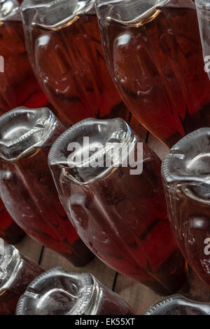 Italy, Sicily, champagne bottles aging in a wine cellar Stock Photo