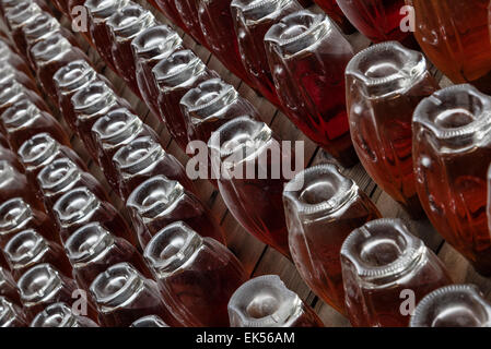 Italy, Sicily, champagne bottles aging in a wine cellar Stock Photo