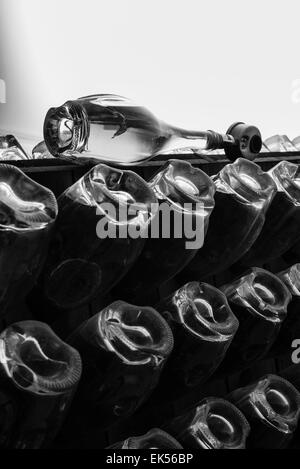 Italy, Sicily, champagne bottles aging in a wine cellar Stock Photo