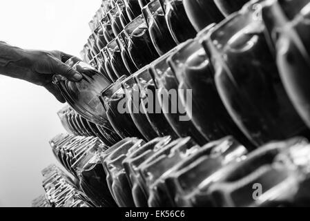 Italy, Sicily, champagne bottles aging in a wine cellar Stock Photo