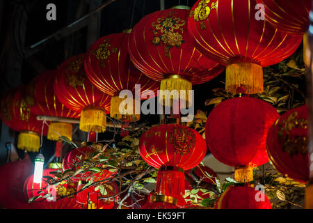 red silk lanterns on lunar new year in Vietnam Stock Photo