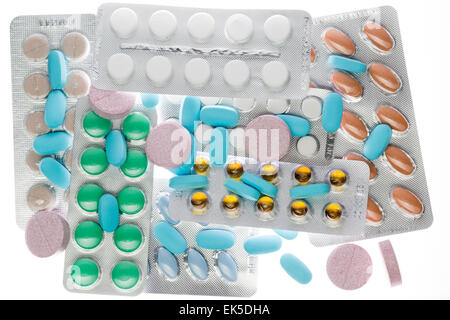 Several different types of pharmaceutical drugs in blister package Stock Photo