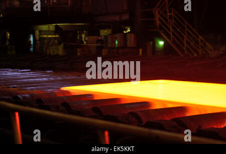 Industry steel, Hot plate on conveyor Stock Photo