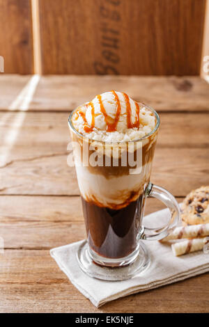 iced coffee with milk and caramel ice cream Stock Photo