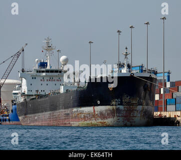 Malta Island, Marsaxlokk, empty oil tanker Stock Photo