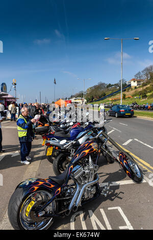 Motorbikes parked on the seafront at the Southend Shakedown. Stock Photo