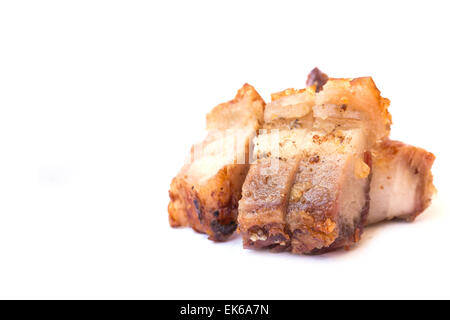 Crispy skin fried pork isolated on white background, Thai food Stock Photo