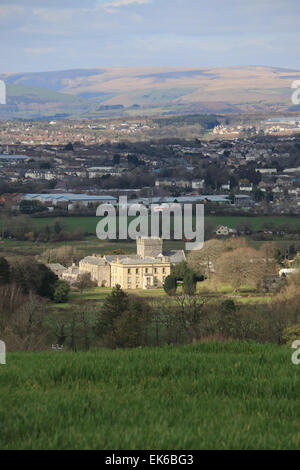 Ewenny Priory with Bridgend town behind Stock Photo
