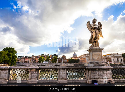 famous bridge Ponte di st Angelo in Rome and view of Vatican Stock Photo