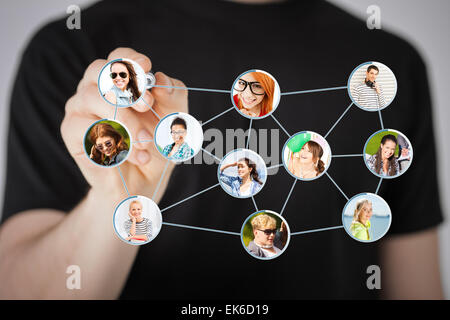 man writing drawing social network Stock Photo