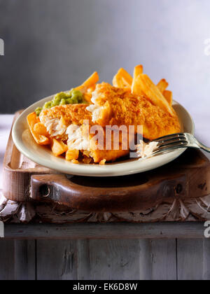 Traditional British battered fish and chips Stock Photo