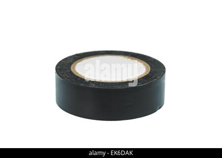Black vinyl electrical tape isolated on white background Stock Photo