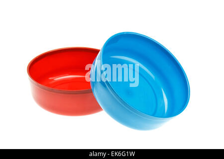 Empty red and blue bowl isolated on white background Stock Photo
