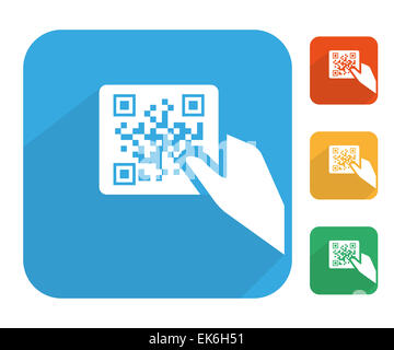 Qr code label with human hand icon set Stock Photo
