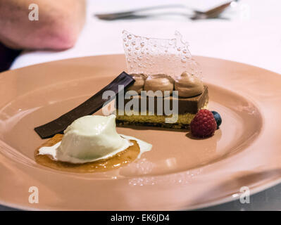 Fancy dessert, Rifugio Fuciade, Pale di San Martino, Dolomite Mountains, Alps, Italy Stock Photo