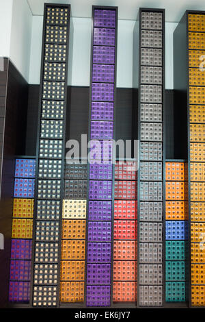 Nespresso coffee capsules displayed in a shop in Muscat, Oman, in the Galleria of the Royal Opera House Stock Photo