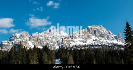 Panorama alpine winter view of Dolomite Mountains, northeast of Cortina, Italy Stock Photo