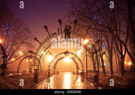Beautiful park in the night in Donetsk. Ukraine Stock Photo