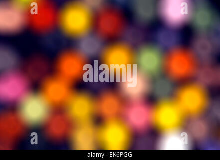 Abstract, blurred out-of-focus close-up macro of multi-colored Crayola Crayons Stock Photo