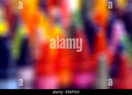 Abstract, blurred out-of-focus close-up macro of multi-colored Crayola Crayons Stock Photo