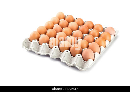 Eggs in paper tray isolated on white background Stock Photo