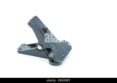 Black Plastic bulldog clip isolate on white background Stock Photo