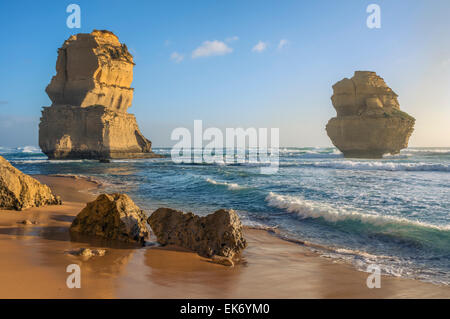 Australia's iconic Twelve Apostles, from the beach at sunset on the Great Ocean Road. Stock Photo