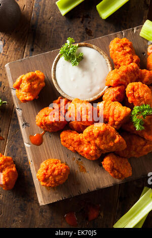 Hot and Spicy Boneless Buffalo Chicken Wings with Ranch Stock Photo