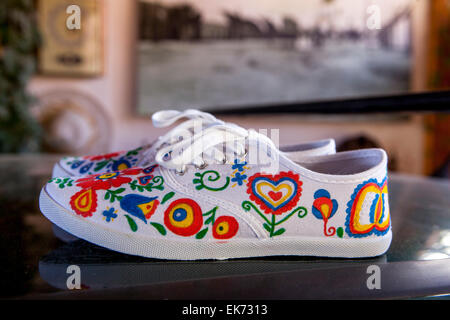 Czech pattern sneakers with folk motifs from Southern Moravia, Czech Republic, Europe sneakers Stock Photo