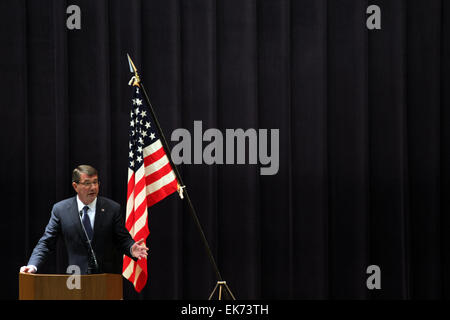 Tokyo, Japan. 8th Apr, 2015. U.S. Defense Secretary Ash Carter speaks during a press conference at the minister on Wednesday, April 8, 2015, in Tokyo, Japan. Credit:  Junko Kimura-Matsumoto/Jana Press/ZUMA Wire/Alamy Live News Stock Photo