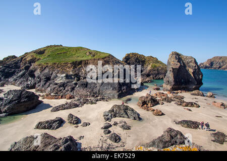 Beautiful blue skies over Kynance Cove, Lizard, Cornwall, England Stock Photo