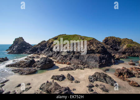 Beautiful blue skies over Kynance Cove, Lizard, Cornwall, England Stock Photo